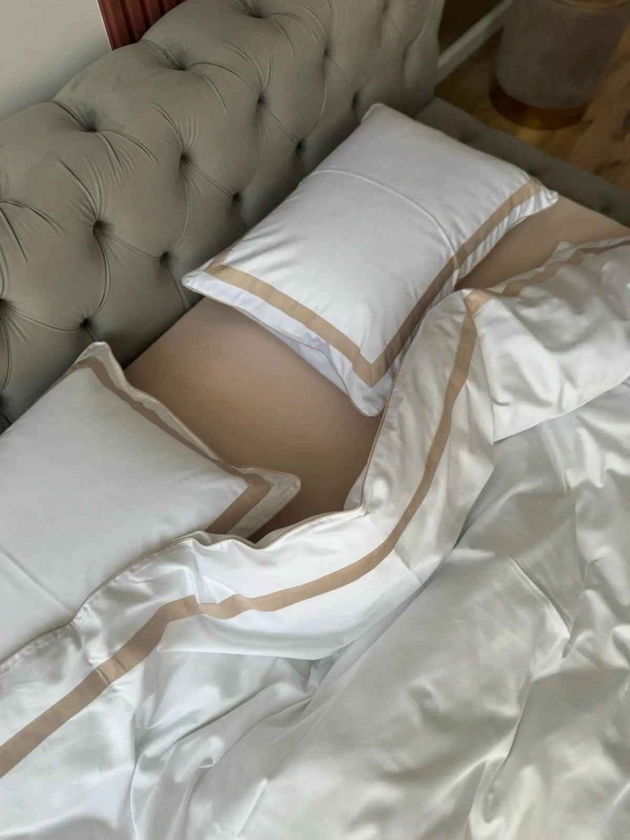 Mercerized Satin Bedding – Nude & white, 100% Turkish Cotton, 140 g/m², Exclusive Edition