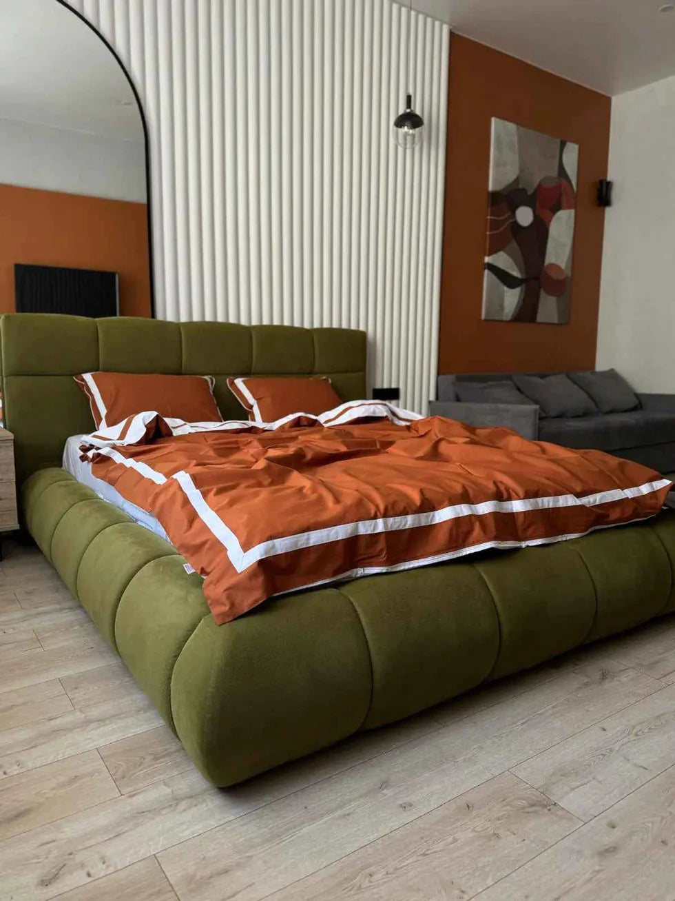 Mercerized Satin Cotton Bedding in Orange & White – 100% Turkish Cotton, 140 g/m², Oxford Finish with Piping