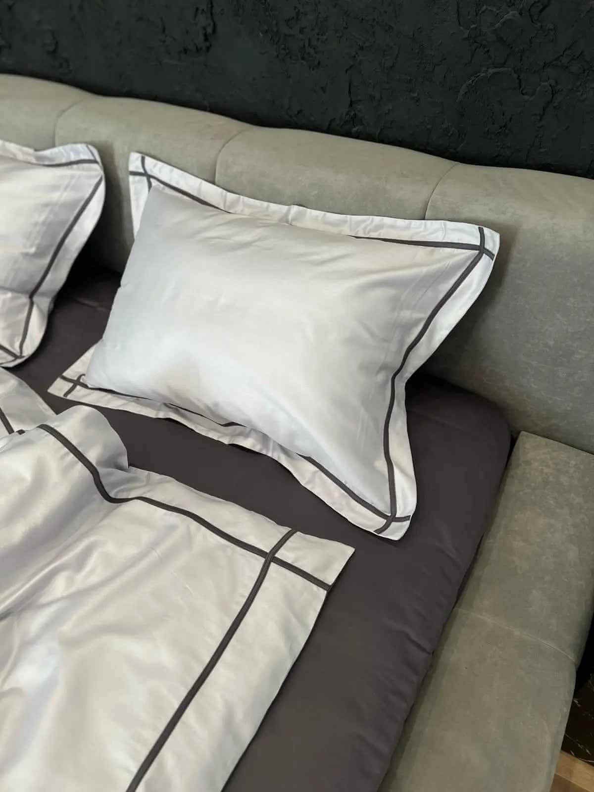 Pościel z Merceryzowanej Satyny – Silver Szary & Asfaltowy, 100% Bawełna Turecka, 140 g/m², Edycja Exclusive