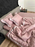 Mercerized Satin Cotton Bedding in Powder Pink & White – 100% Turkish Cotton, 140 g/m², Oxford Finish