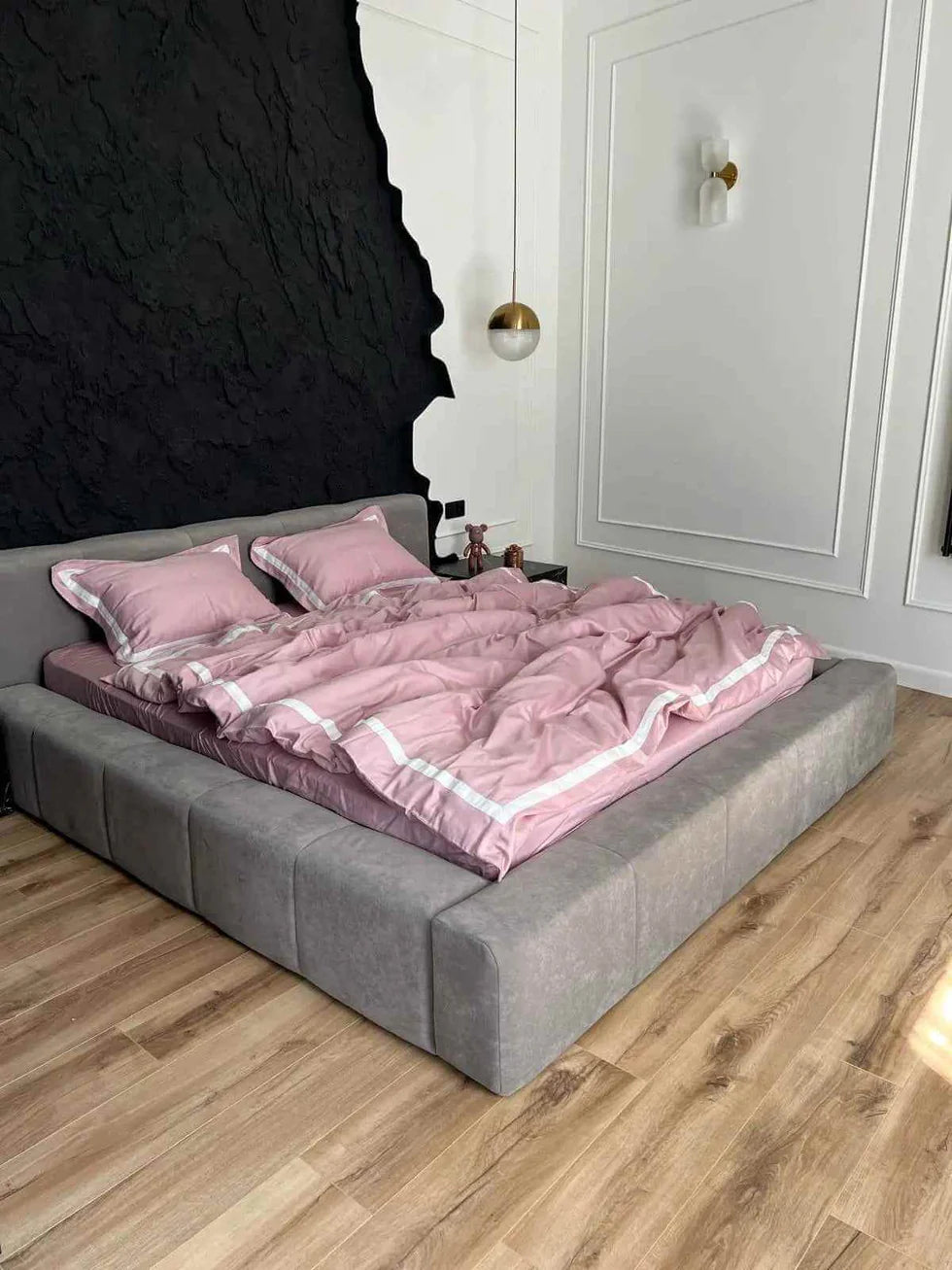 Mercerized Satin Cotton Bedding in Powder Pink & White – 100% Turkish Cotton, 140 g/m², Oxford Finish