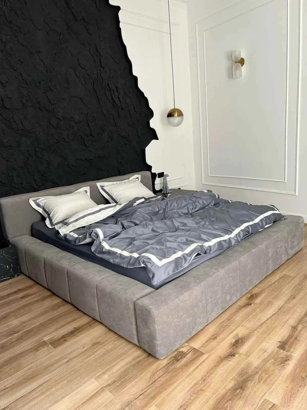 Mercerized Satin Cotton Bedding in Grey & White – 100% Turkish Cotton, 140 g/m² Oxford Finish