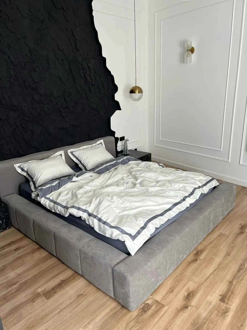 Mercerized Satin Cotton Bedding in Grey & White – 100% Turkish Cotton, 140 g/m² Oxford Finish