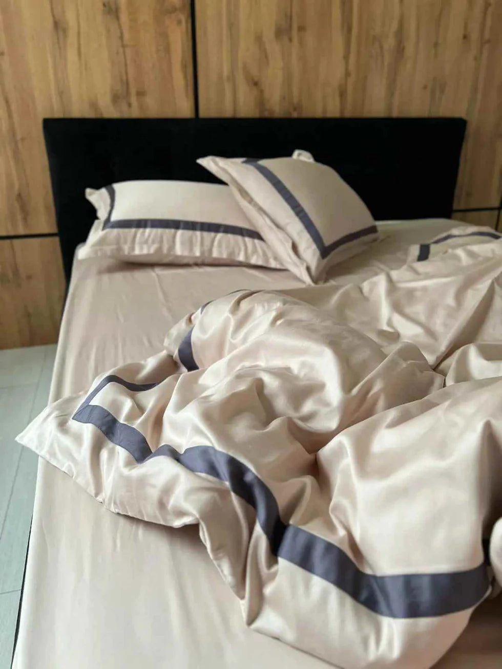 Mercerized Cotton Satin Bedding – Nude & Grey, 100% Turkish Cotton, 140 g/m² Oxford Finish