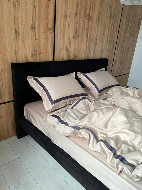 Mercerized Cotton Satin Bedding – Nude & Grey, 100% Turkish Cotton, 140 g/m² Oxford Finish