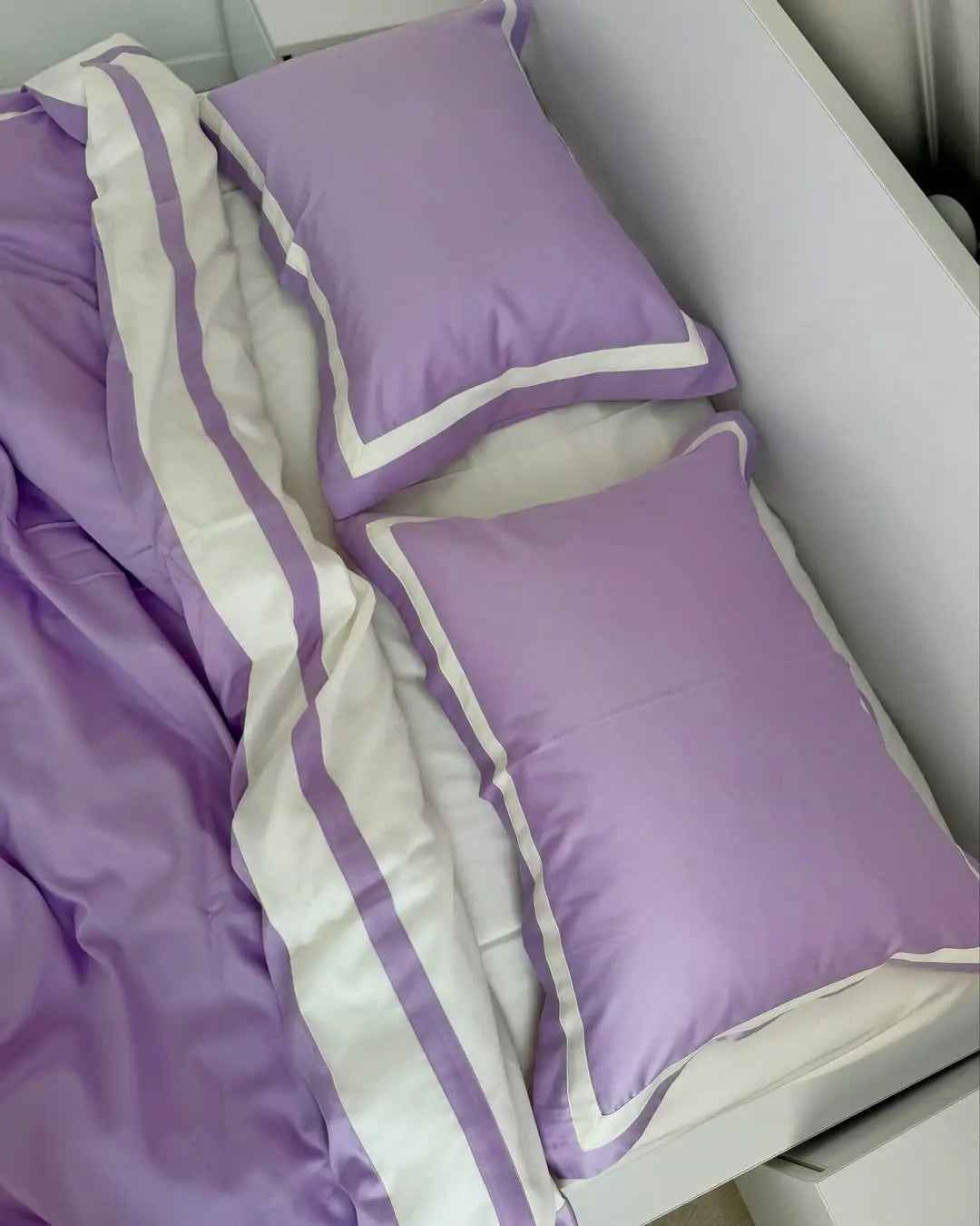 Mercerized Cotton Satin Bedding – Lavender & Cream, 100% Turkish Cotton, 140 g/m², Oxford Finish