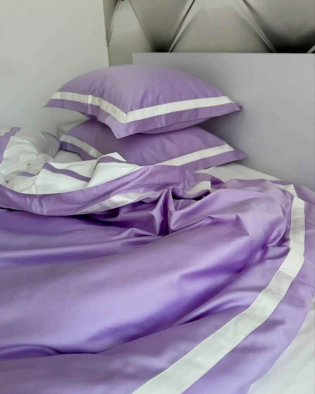 Mercerized Cotton Satin Bedding – Lavender & Cream, 100% Turkish Cotton, 140 g/m², Oxford Finish