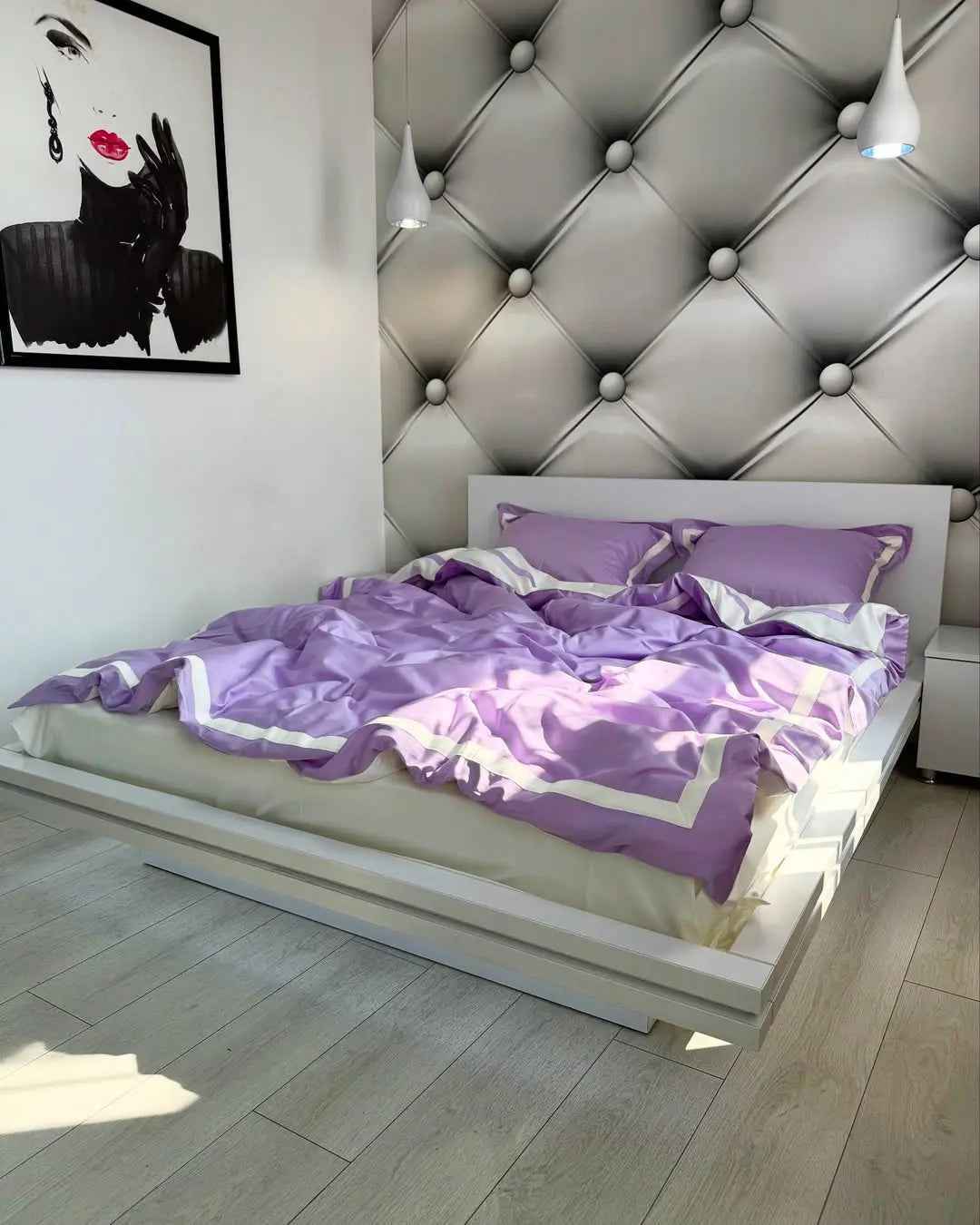 Mercerized Cotton Satin Bedding – Lavender & Cream, 100% Turkish Cotton, 140 g/m², Oxford Finish