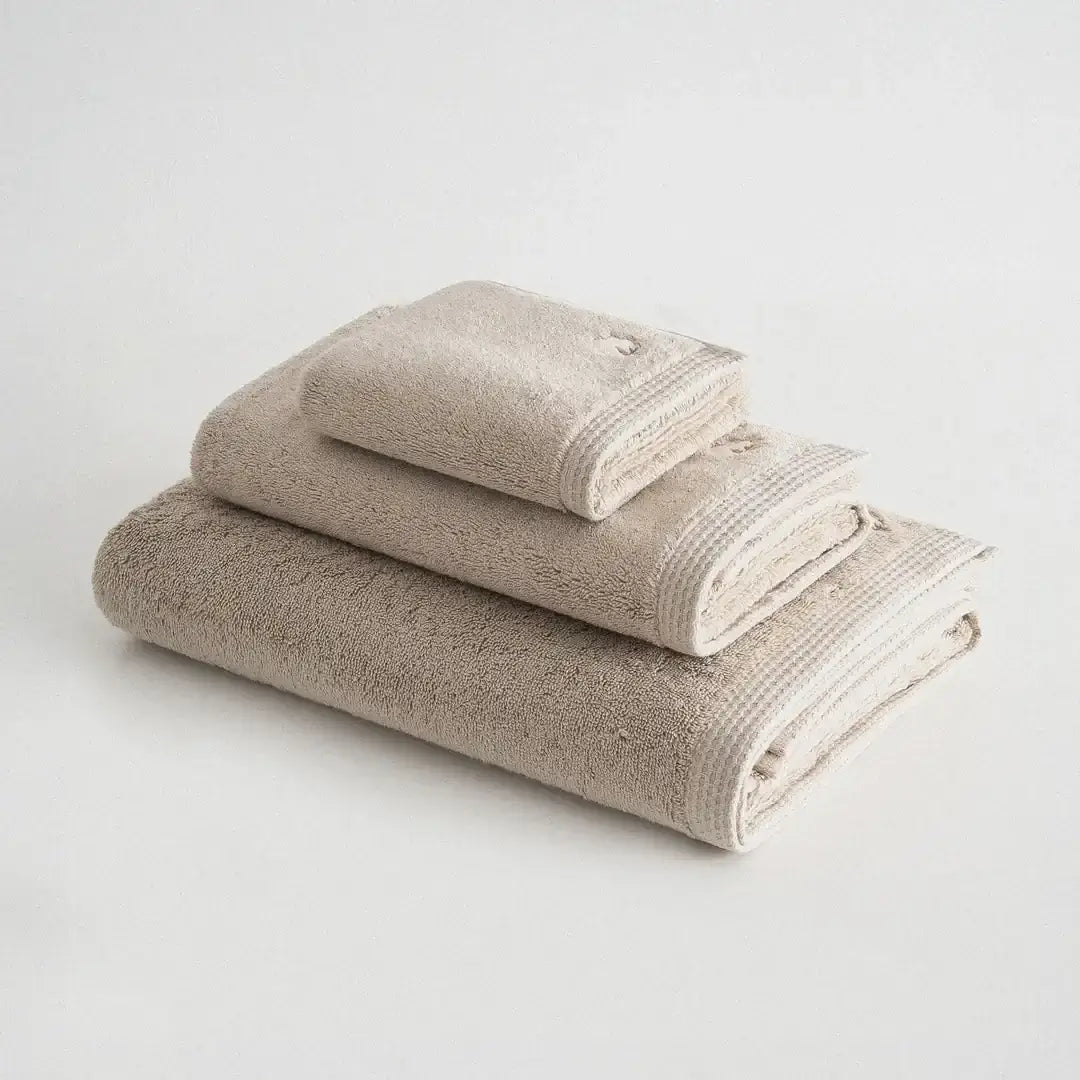 Pure Cotton Embroidered Towel Set (3 Pieces) – Organic Cotton, Beige