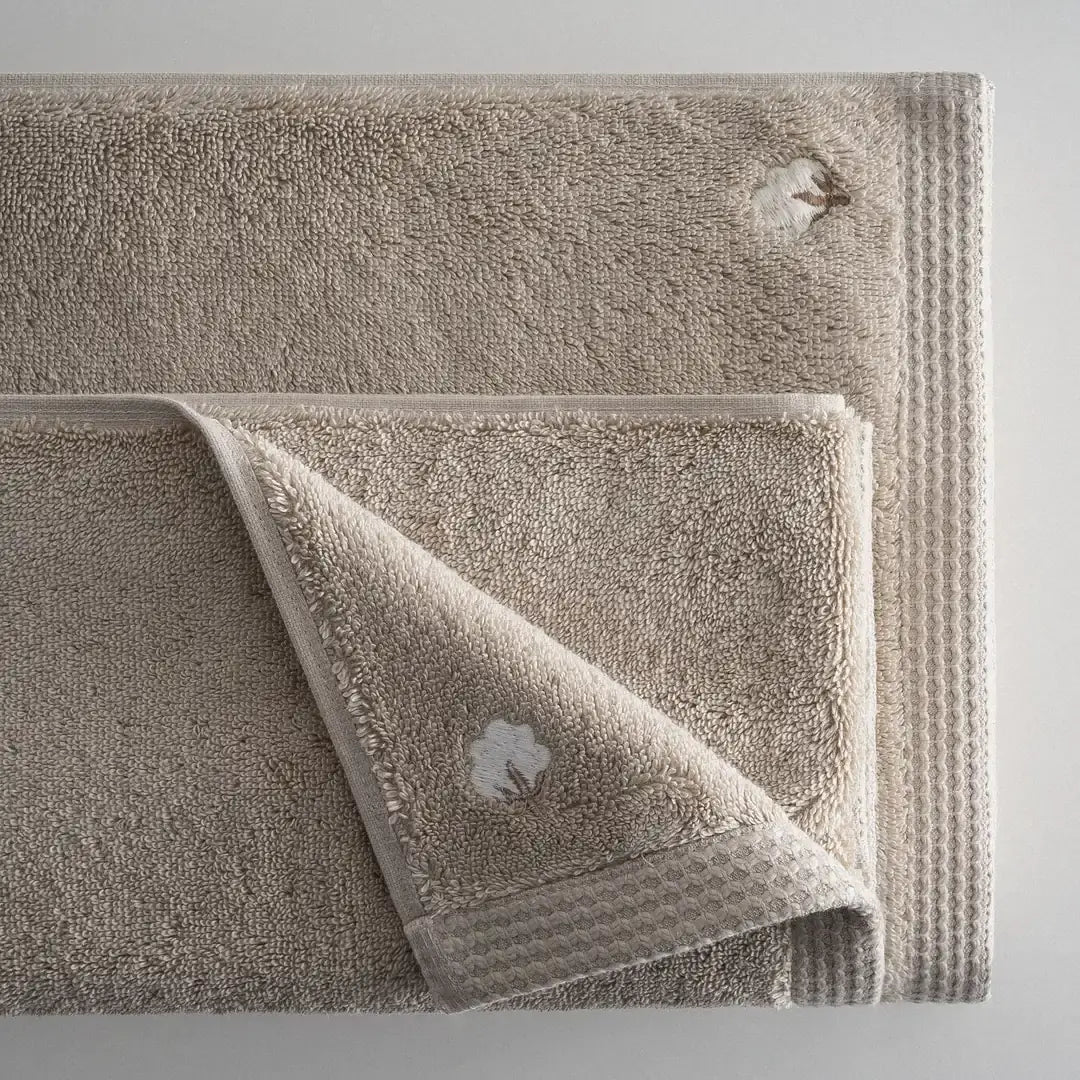Pure Cotton Embroidered Towel Set (3 Pieces) – Organic Cotton, Beige
