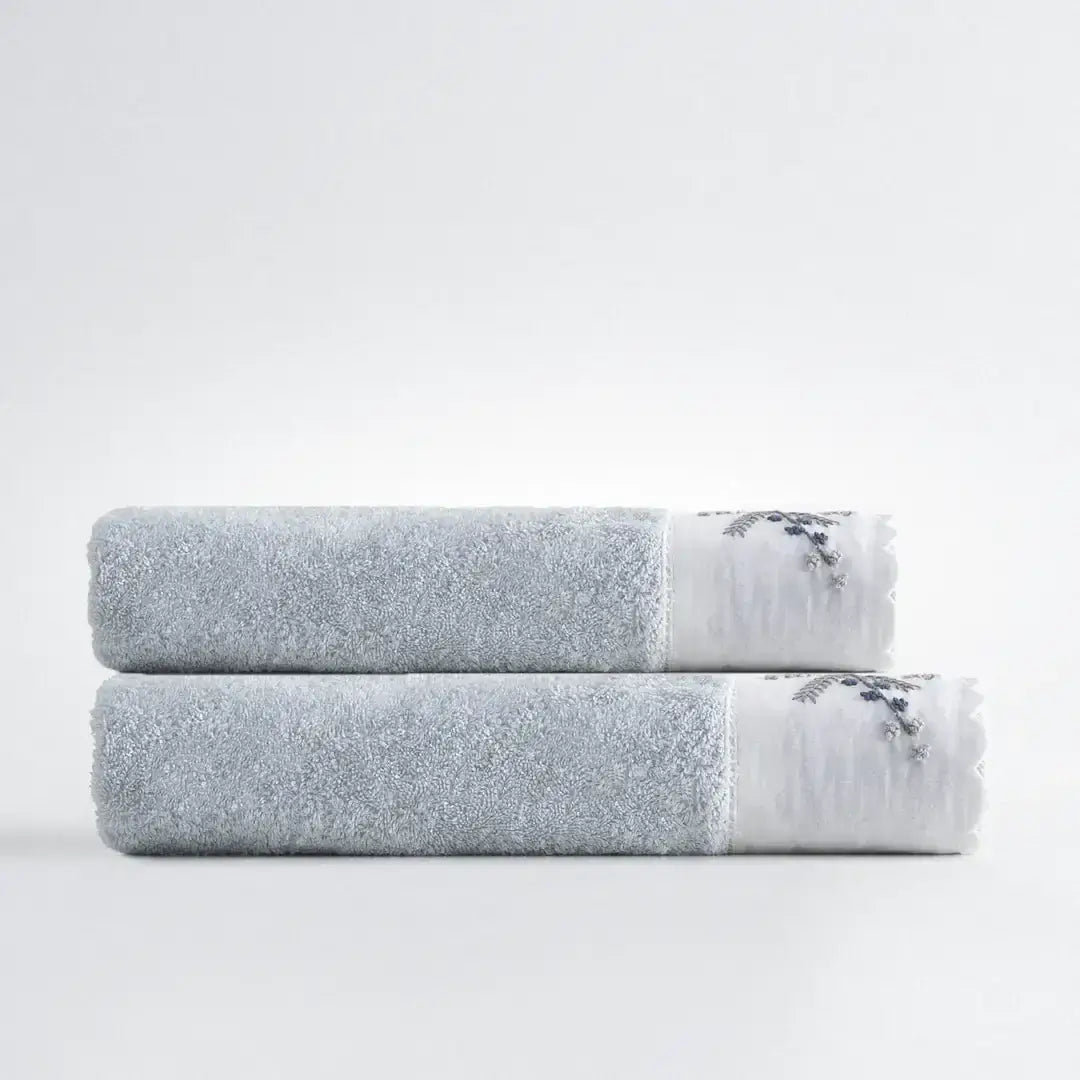 Derin Bath Towel Set (2 Pieces) – Women’s, 100% Organic Cotton, Hand-Embroidered, Light Blue