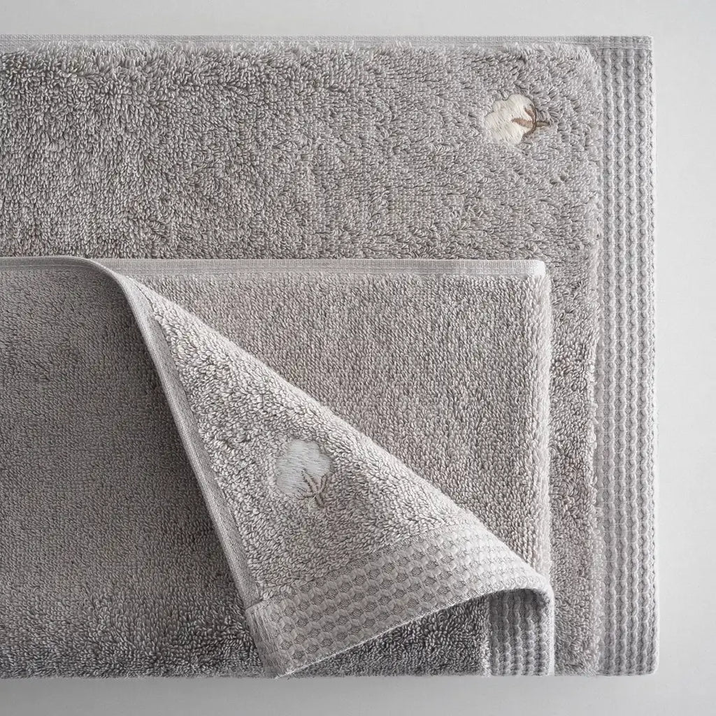 Pure Cotton Embroidered Towel Set (3 Pieces) – Organic Cotton, Grey