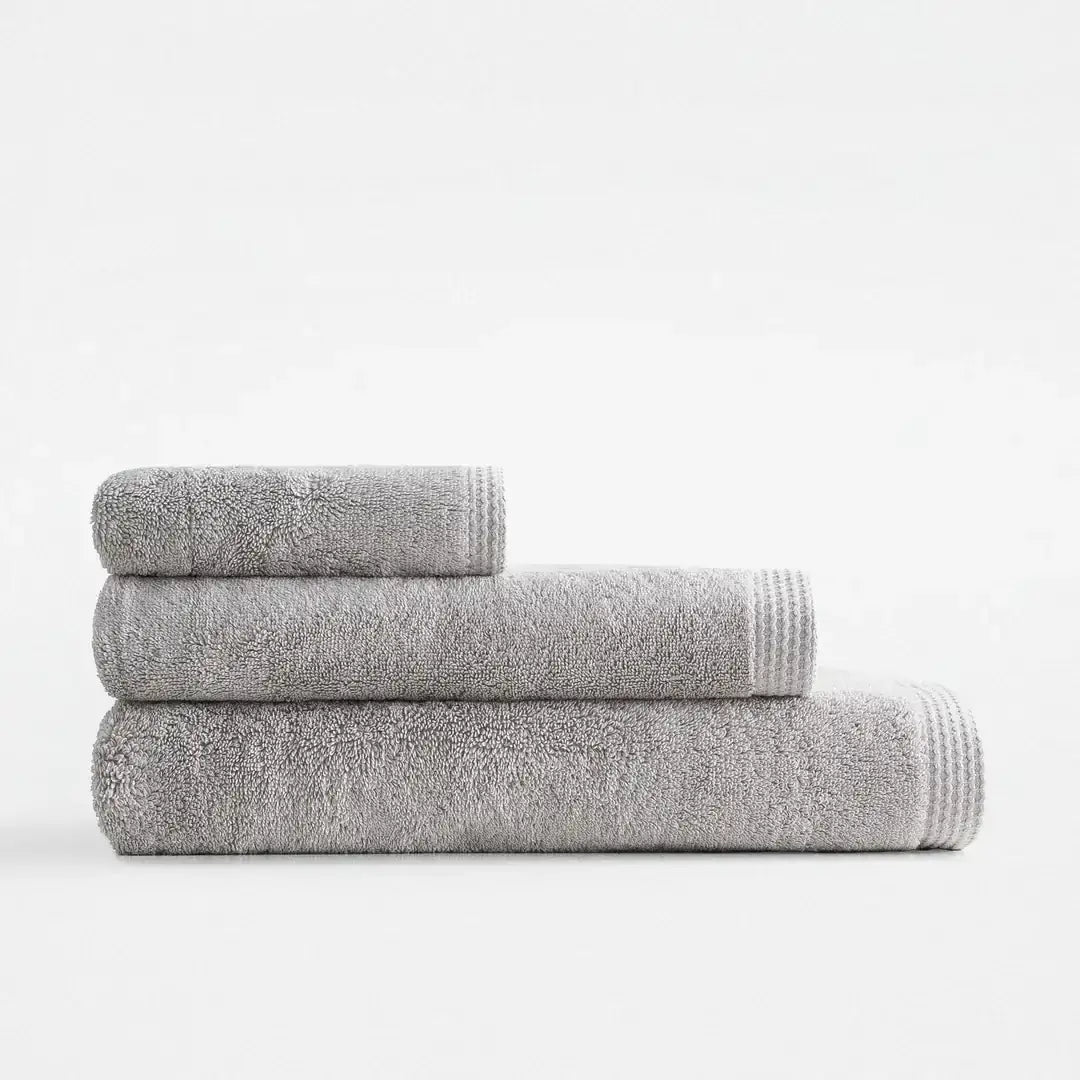 Pure Cotton Embroidered Towel Set (3 Pieces) – Organic Cotton, Grey