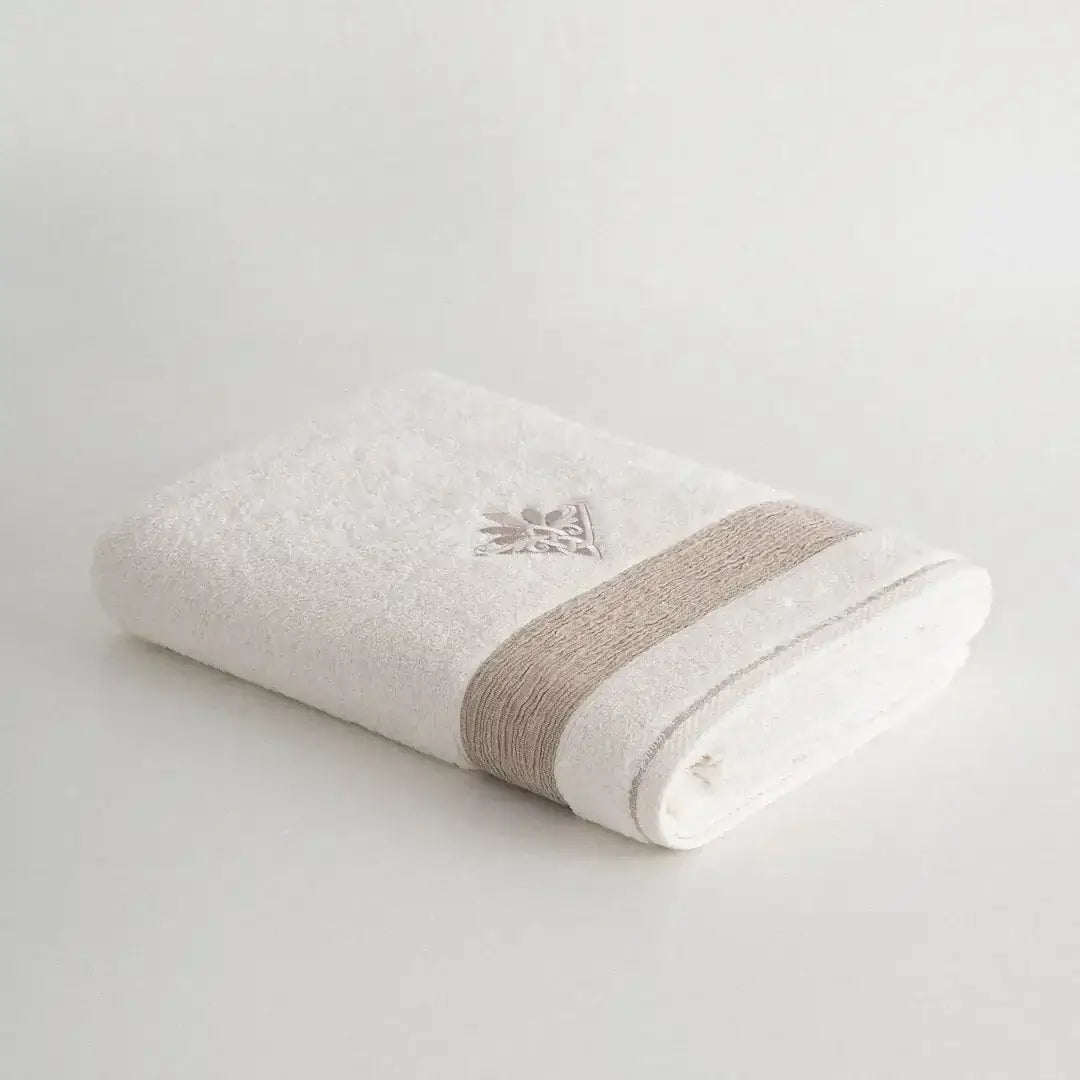 Mihra Bath Towel Set (2 Pieces) – Women’s, 100% Organic Cotton, Armory Embroidery Detail, Cream