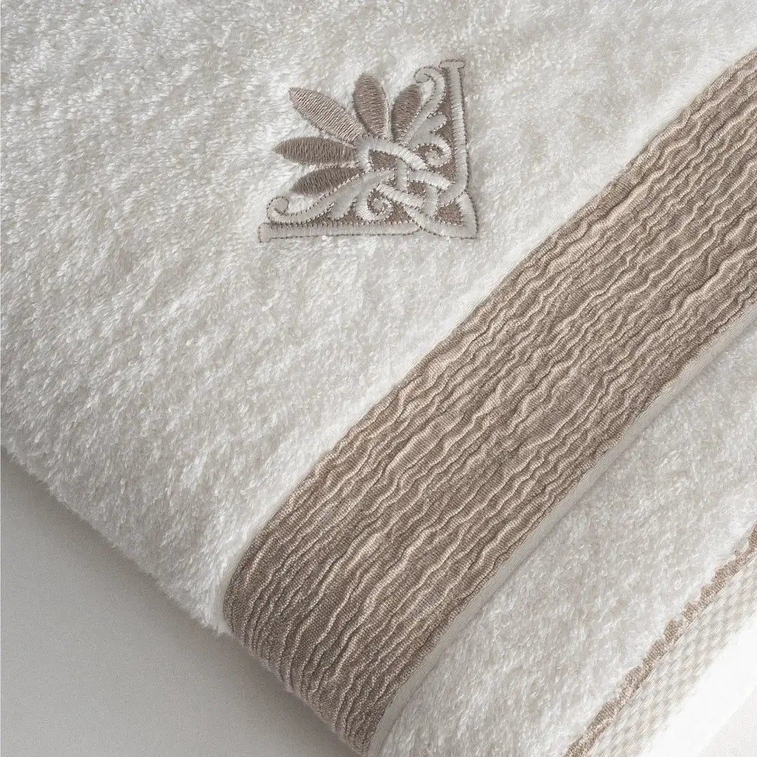 Mihra Bath Towel Set (2 Pieces) – Women’s, 100% Organic Cotton, Armory Embroidery Detail, Cream