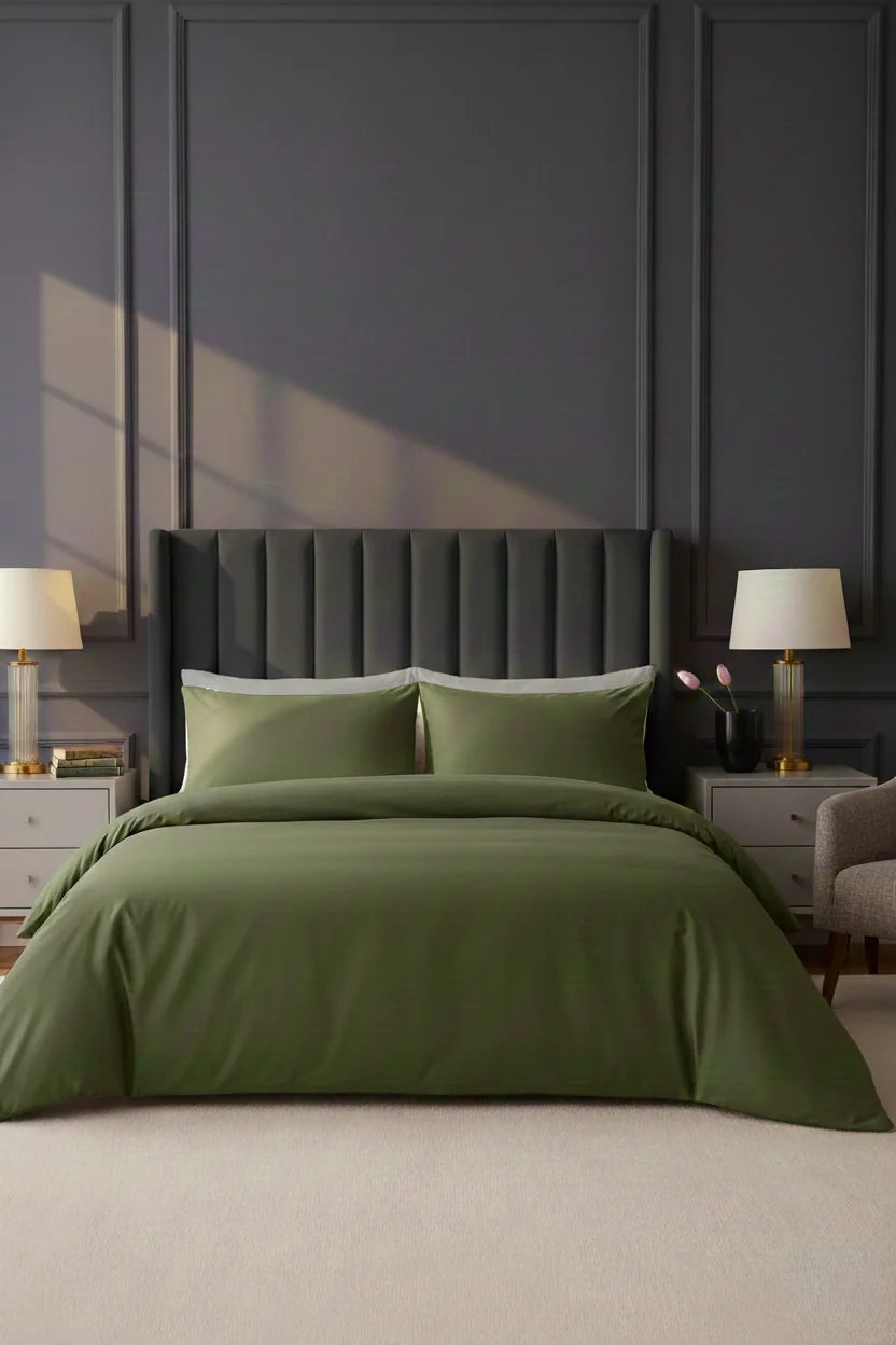 Olive Satin Bedding – 100% Turkish Cotton, 140 g/m², Hotel Luxury