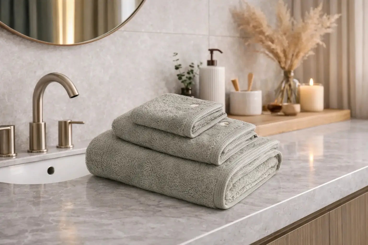 Pure Cotton Embroidered Towel Set (3 Pieces) – Organic Cotton, Green