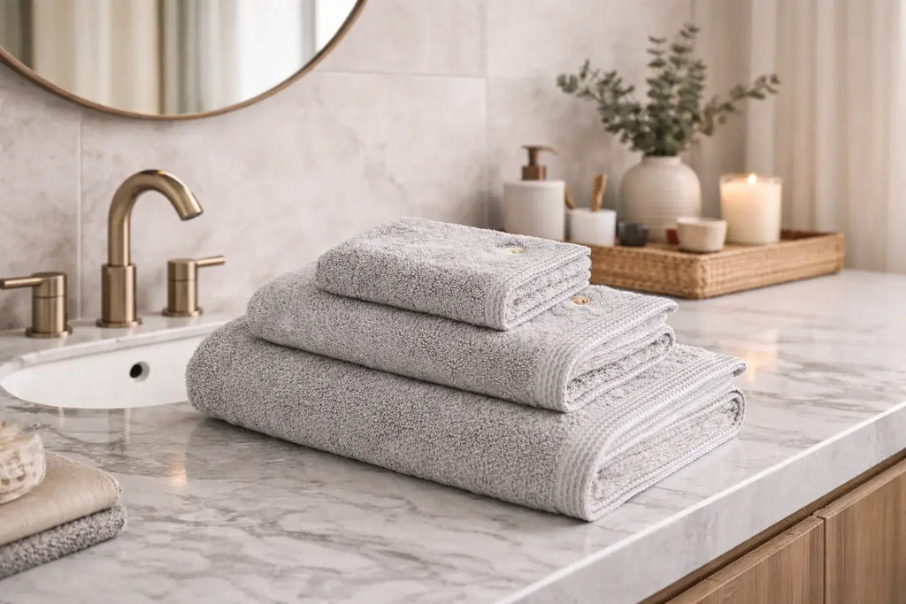 Pure Cotton Embroidered Towel Set (3 Pieces) – Organic Cotton, Grey
