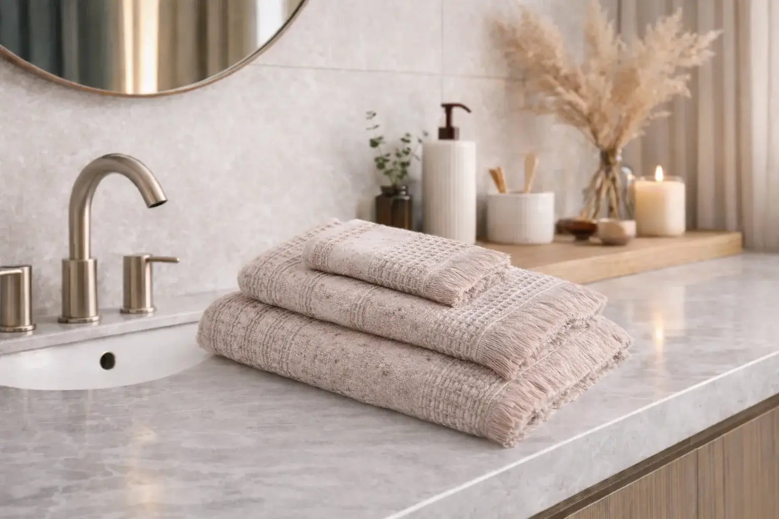 Maia Towel Set (3 Pieces) – 100% Organic Turkish Cotton, Powder Pink