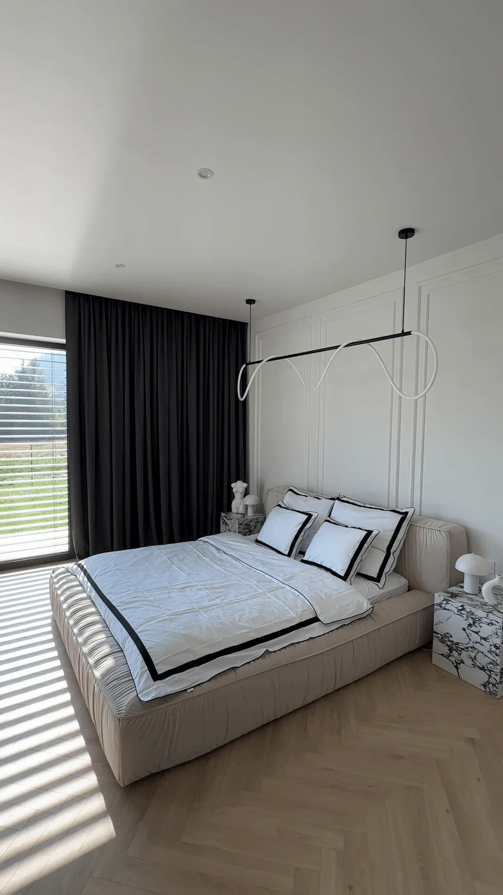 Bettwäsche aus mercerisiertem Satin – Schwarz &amp; Weiß, 100 % türkische Baumwolle, 145 g/m², Oxford-Finish, Paspelierung